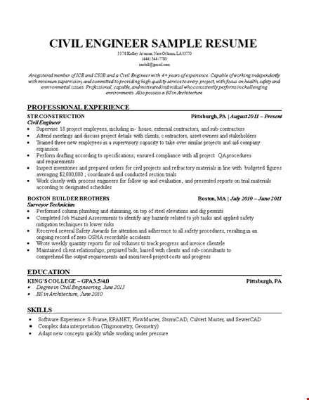 civil engineering resume format template