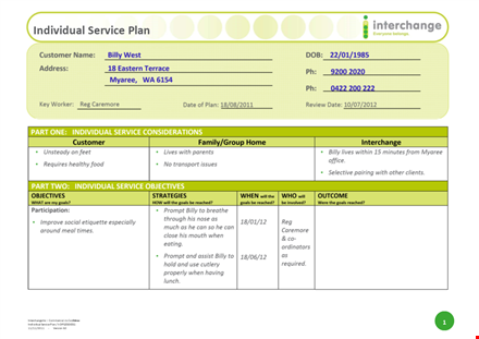 individual service plan example template