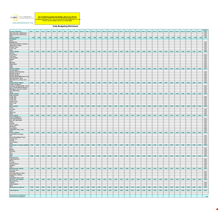 daily home budget template excel template