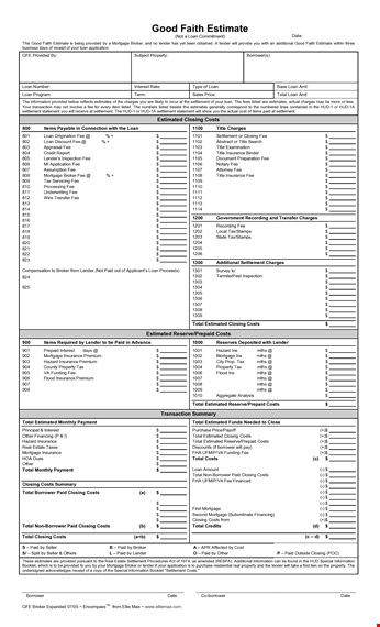 estimate template - easily calculate total costs template