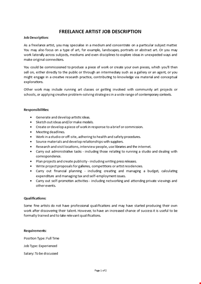 freelance artist job description template