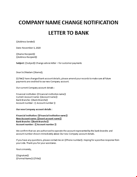 company name change letter to bank template