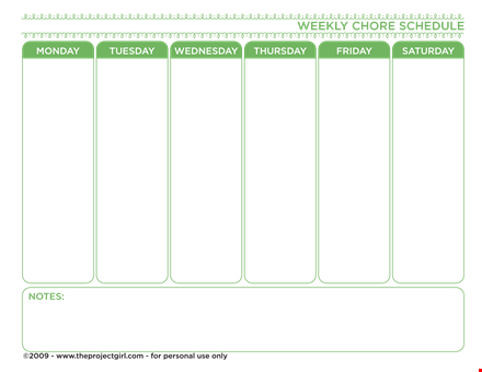 weekly chore schedule template template