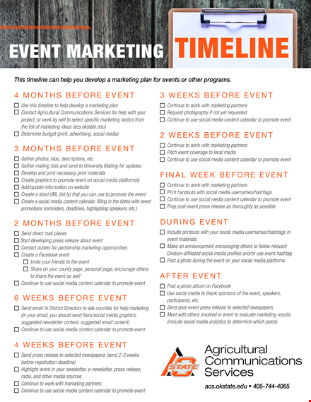 event marketing timeline - effective strategies for marketing your event | media, social, and more template