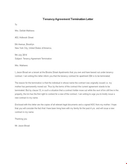 tenancy agreement termination letter template
