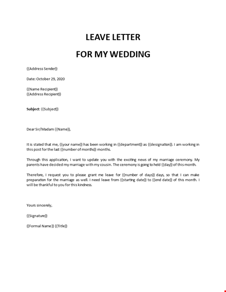 leave letter for my wedding template