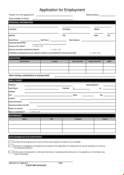 simple job application form template | easy-to-use application for employment | phone-friendly template