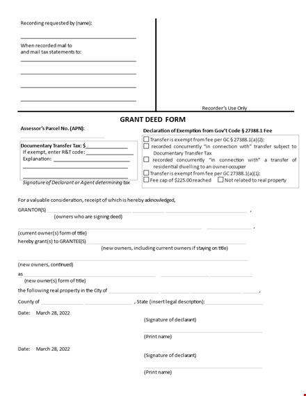 grant deed form template template