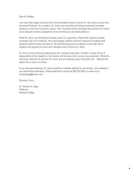 graduate academic recommendation letter template