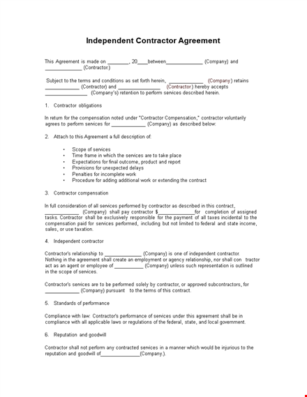 independent contractor agreement for services | company contract template