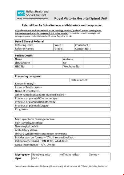 spinal referral form template template