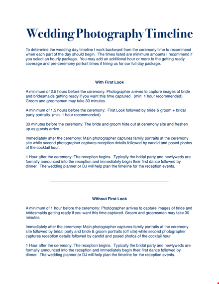 wedding day photography timeline template template
