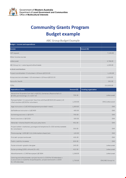 community program budget template template