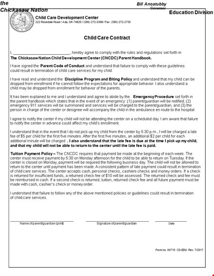 understanding the daycare contract: child, parent & center template