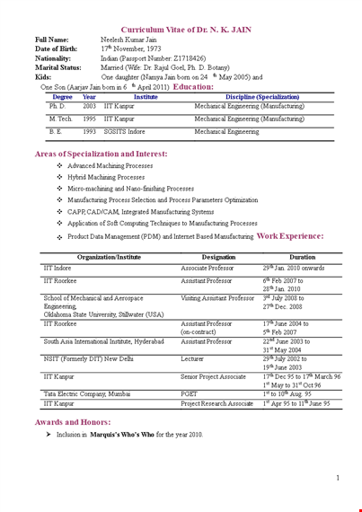 mechanical engineer curriculum vitae template
