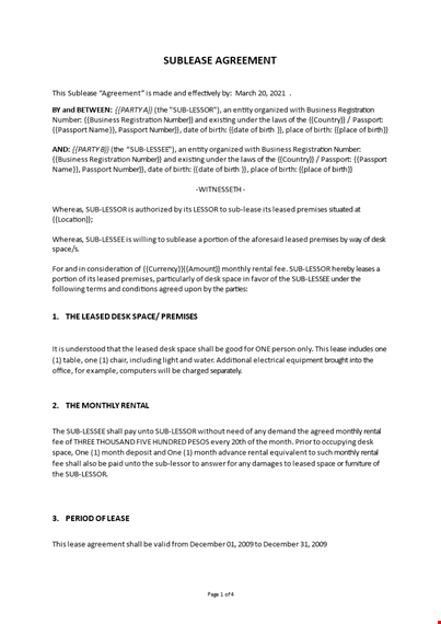 sublease agreement template template