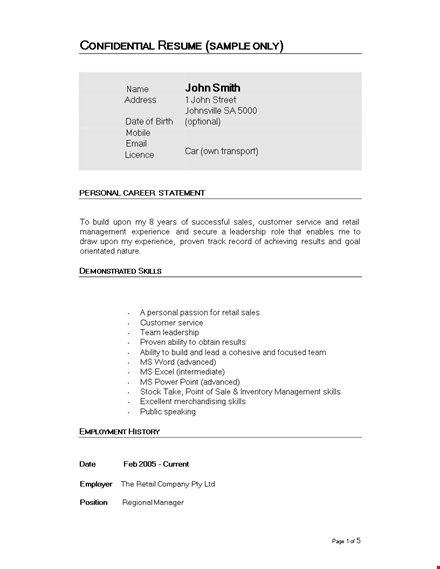 resume for small retail business | dedicated company sales expert with retail store experience template