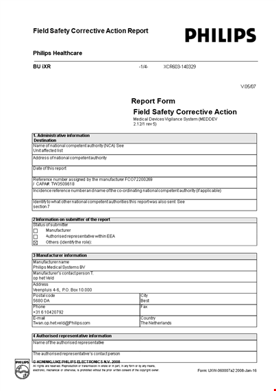 field version corrective action report | action national | philips template