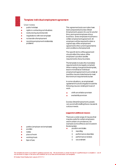 individual employment agreement template template