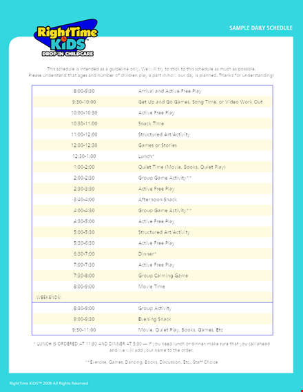 kids daily schedule template: create fun and active activities and games template
