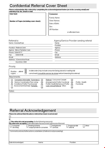 confidential refferal cover sheet example template