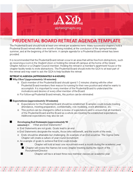prudential board retreat agenda template template