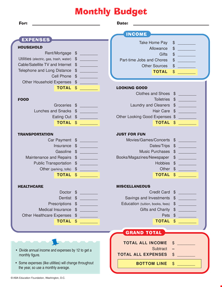 printable monthly budget template | track your expenses & income template