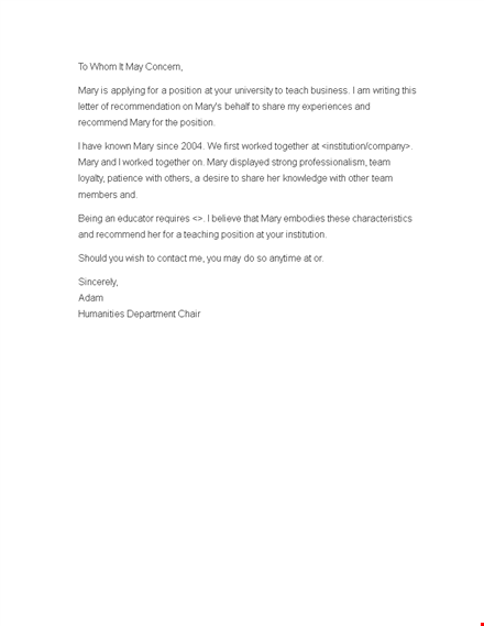 recommendation letter for [position] | share why [employee name] is highly recommended template