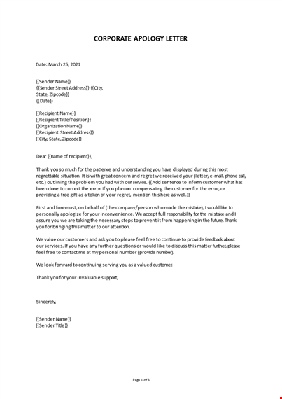 corporate apology letter template