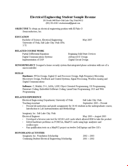 electrical engineer fresher resume - engineering expertise for electrical professionals template