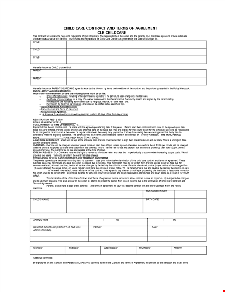 daycare contract template