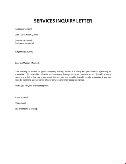 formal enquiry letter template
