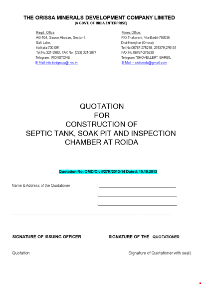 construction company quotation template template