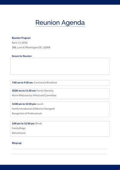 reunion agenda template template