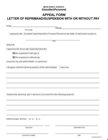 appeal letter for suspension and reprimand by administrator template