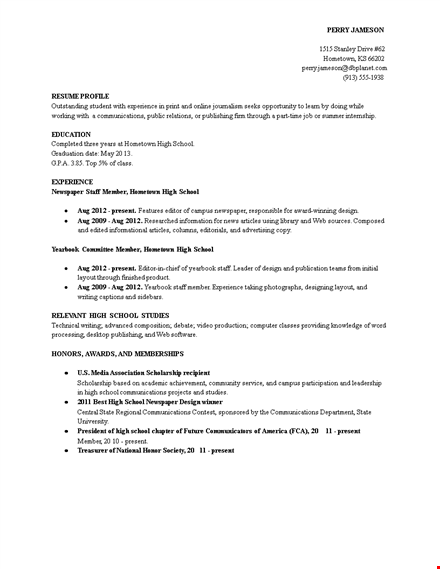 sample resume for high school graduate template