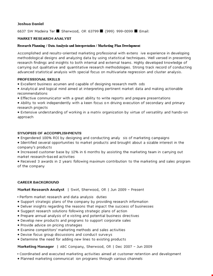 market research analyst resume template