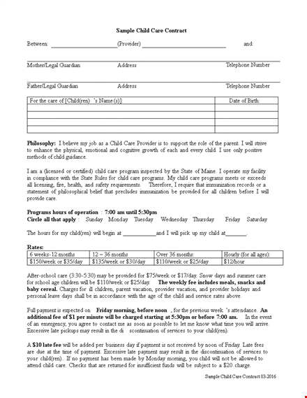 child daycare contract - secure and professional childcare agreements template
