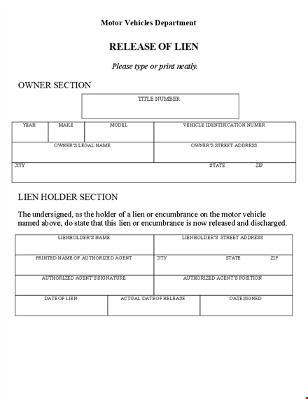 vehicle lien release form template