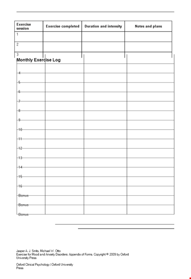 monthly exercise log - track your progress, set goals, and stay motivated template
