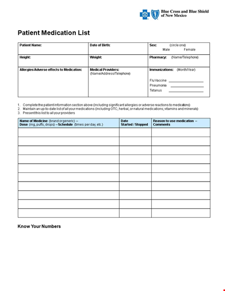 printable patient medication list template