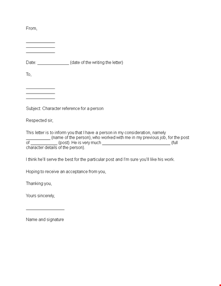 character witness letter template form template
