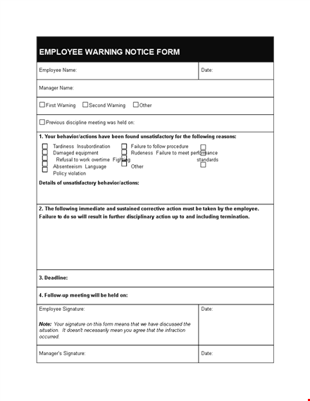 employee write up form | warning for failure by employee | manager's action template
