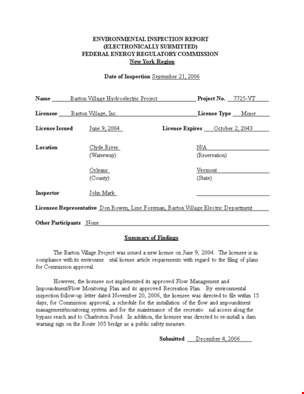 sample environmental inspection template