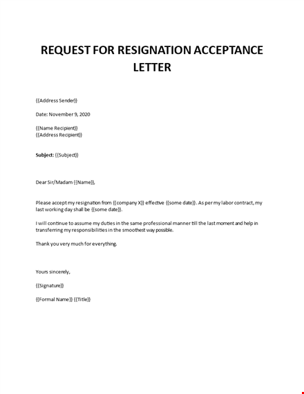 resignation request letter template