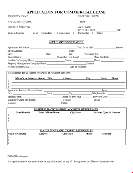 commercial lease agreement application - how to apply, applicant phone details, explanation template