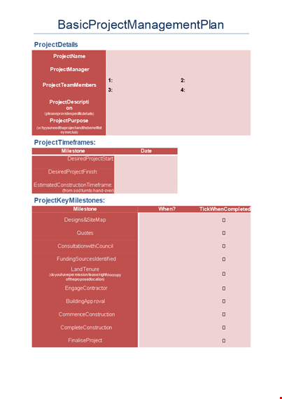 construction project planning template - milestone designs confirmed template