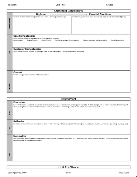 unit plan template for effective assessment, engaging students, and enhancing curricular learning template