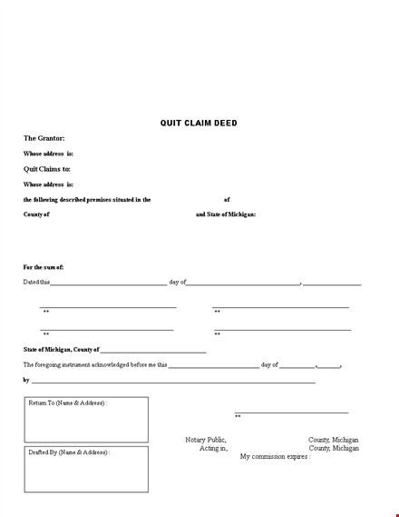 michigan quit claim deed template - legal document template