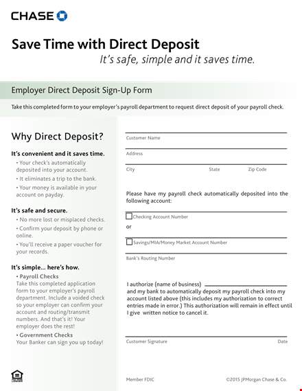 employee direct deposit form template template